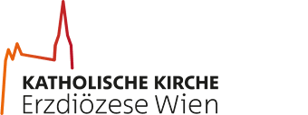 Logo der Katholischen Kirche Erzdiözese Wien mit stilisierter roten Kirche auf weißem Hintergrund.