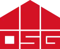 Rotes stilisiertes Haus-Logo mit Blockschrift, Icon für Energiemonitoring System und Energieeffizienz