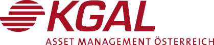 Logo von KGAL Asset Management Österreich, rot-weißer Text und Grafik, Expertise in Vermögensverwaltung.